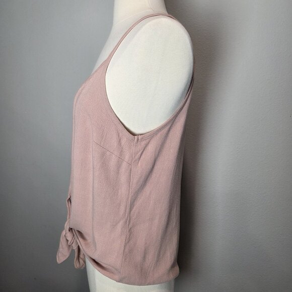Topshop Blush Pink V Neck Cami Size 6 Tie Sleeveless Crop Linen Blend Dusty Rose - Picture 4 of 8